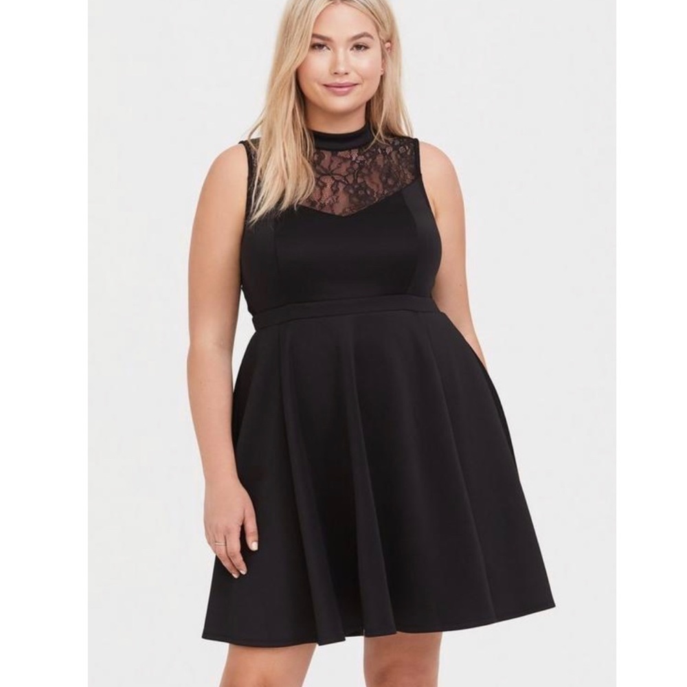 Torrid Black Scuba Knit & Lace Skater Dress Size 3X